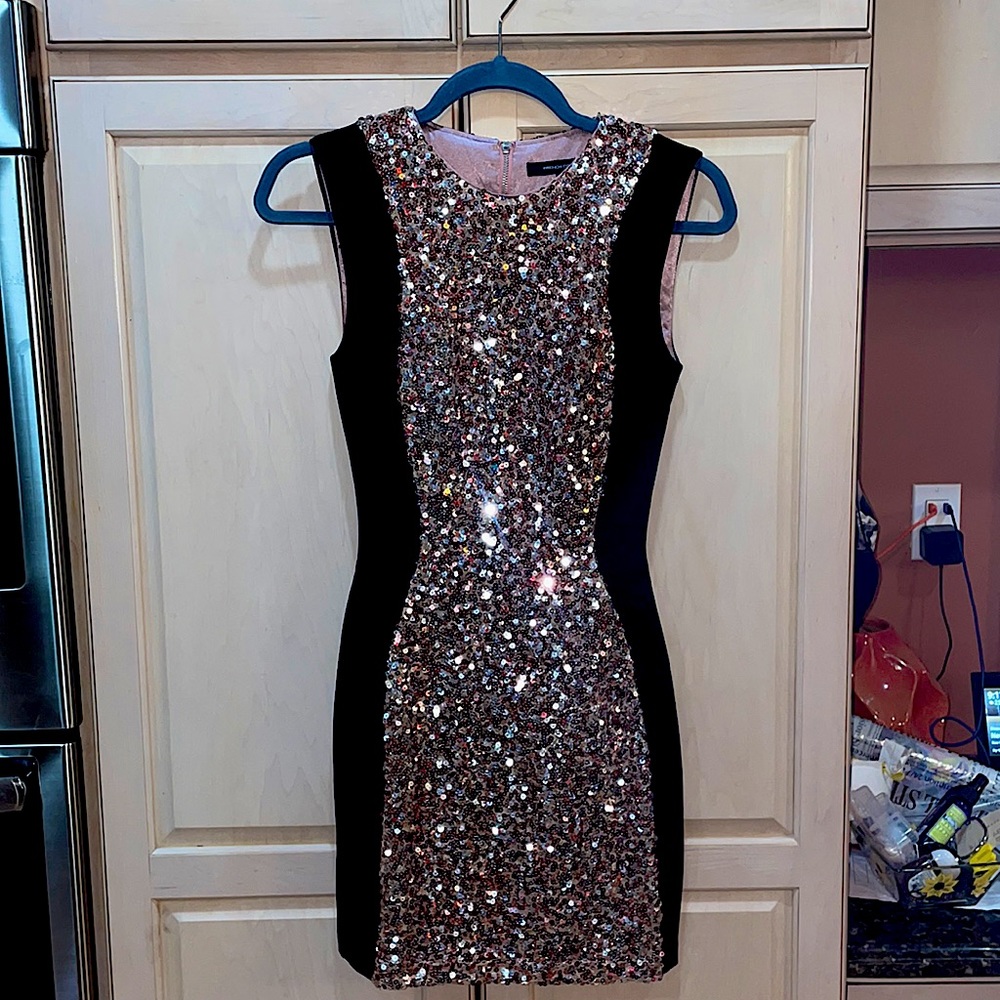 Black with pink sequin mini dress, French Connection xxs (2). Worn once